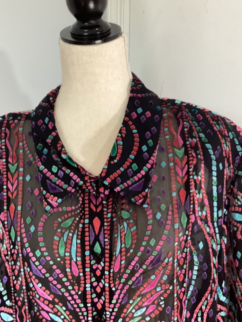VTG BOB MACKIE WEARABLE ART 3X SILK BLOUSE TUNIC SHEER SPECIAL OCCASION HOLIDAYS - Picture 3 of 11